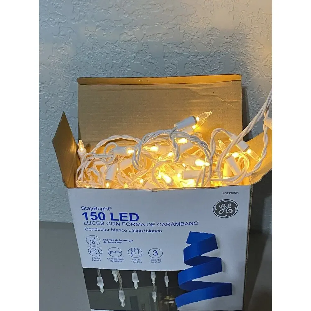 GE Staybright 150 LED Icicle Style Lights Warm White Indoor Outdoor 16 Ft String